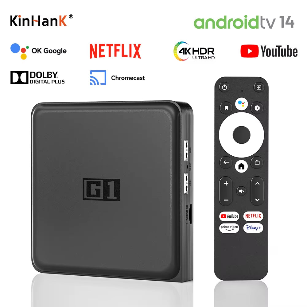 G1 Android TV Box with Netflix 4K Ultra HD Google Certified Dolby Vision HDR10+ 4G 32G Wifi6 Streaming Media Device